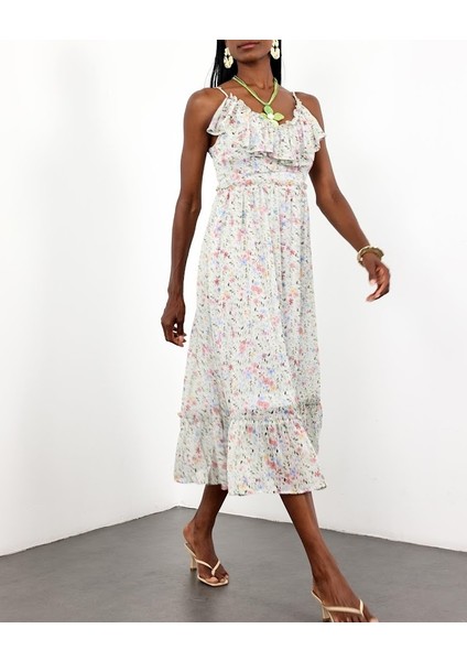 Çiçekli Şifon Elbise