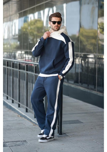 Lacivert Kapüşonlu Şerit Detaylı Erkek Eşofman Takımı E7326 fırsatları