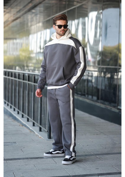 Füme Kapüşonlu Şerit Detaylı Erkek Eşofman Takımı E7326 fiyatları