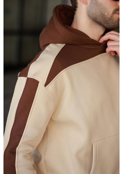 Bej Kapüşonlu Şerit Detaylı Erkek Eşofman Takımı E7326 modelleri