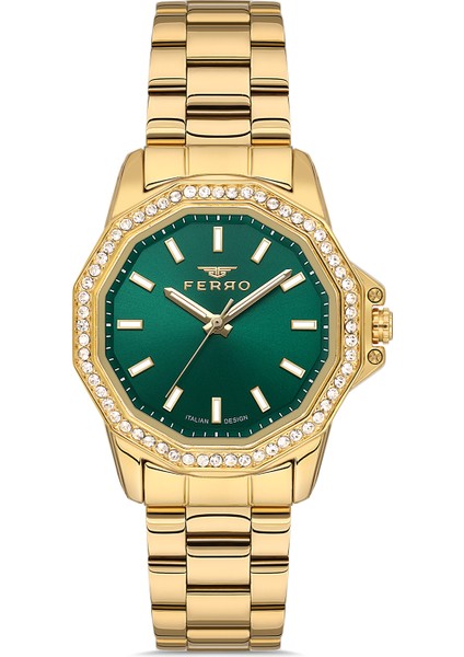 FL21540AWT-B6 Quartz Altın Rengi Yeşil Kadran 32 mm Kadın Kol Saati modelleri