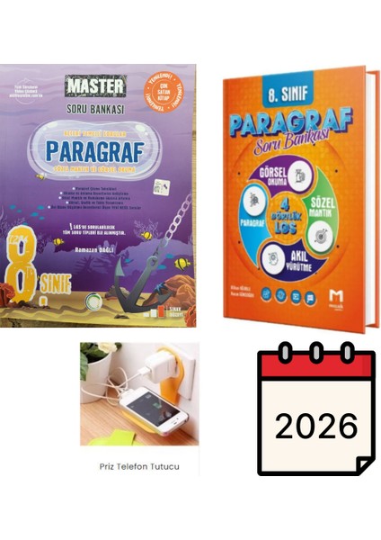 8.sınıf Okyanus Master Paragraf + Mozaik Lgs Paragraf Soru Bankaları Set Priz Telefon Tutucu