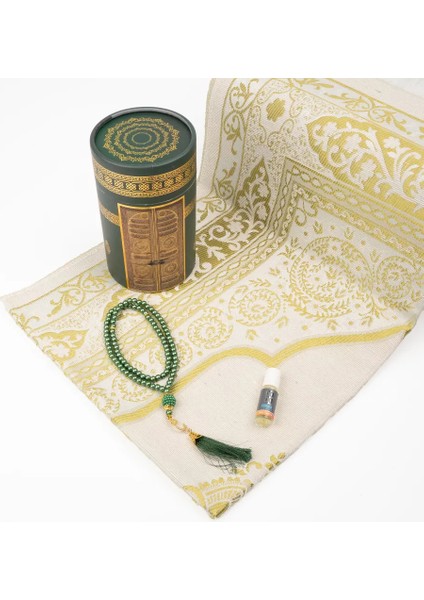 Seccade + Tesbih + Esans Hediye Seti (Kabe Desen, Yeşil) fiyatları