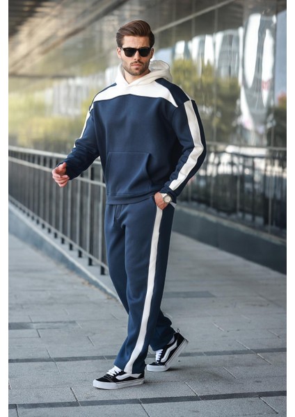 Lacivert Kapüşonlu Şerit Detaylı Erkek Eşofman Takımı E7326 fiyatları