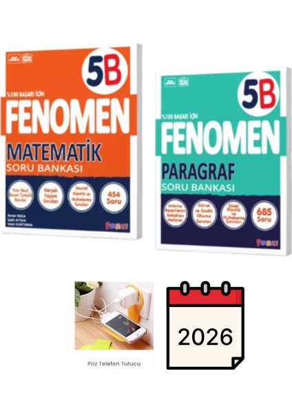Fenomen Yayıncılık 5.sınıf Matematik B + Paragraf B Soru Bankası Set Priz Tutucu Hediye 2025-2026 Müfredat