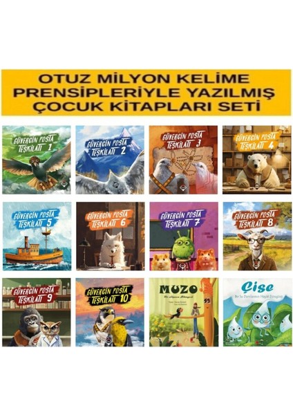 Set 30 Milyon Kelime ile Yazılmış Güvercin Posta Teşkilatı 10 Kitap Çise ve Muzo Kitabı Hediye