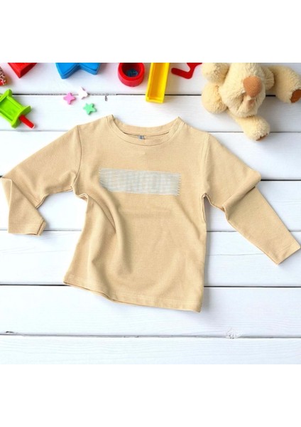 Ön Baskılı Pike Sweatshırt Bej