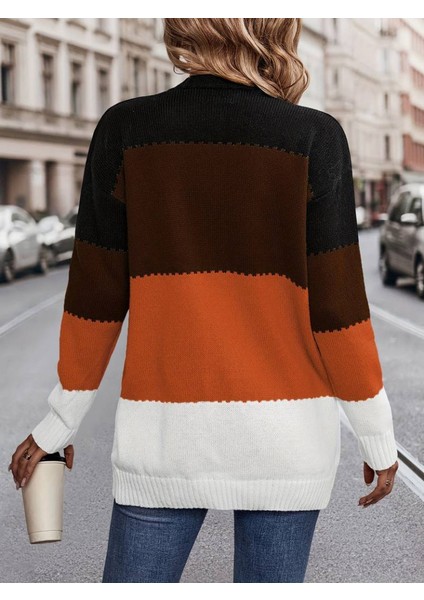 Kadın Uzun Kollu Çift Renkli Uzun Triko Hırka fırsatları