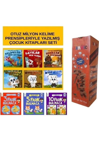 30 Milyon Kelime Prensipleriyle Yazılmış Çocuk Kitapları Seti+Zihin Açan Fark Bul 3 Ktp+Jenga