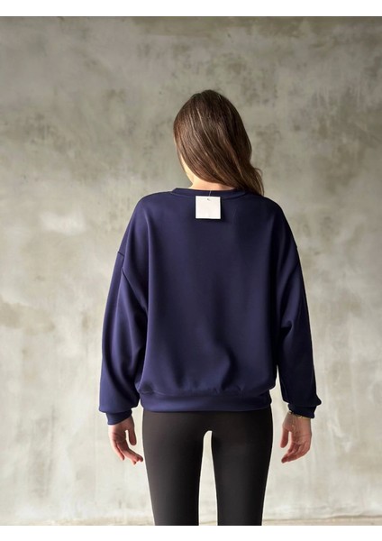 Osy Modal Yumuşak Dokulu Kumaş Bisiklet Yaka Oversize Sweatshirt - Lacivert fiyatları
