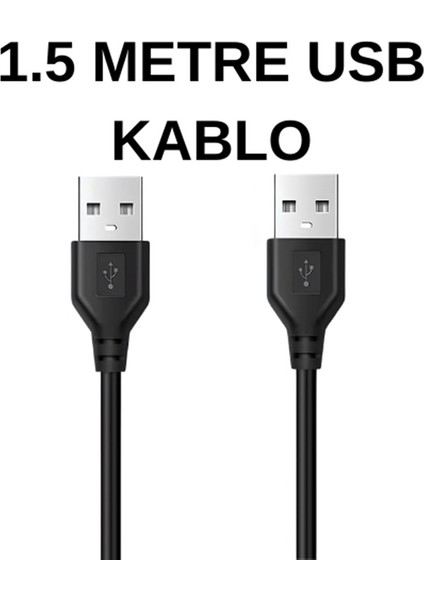 USB 2.0 Erkek‑Erkek Data & Şarj Kablosu 1,5 m – Siyah/Şeffaf Renk | Uzun, Dayanıklı 🔌