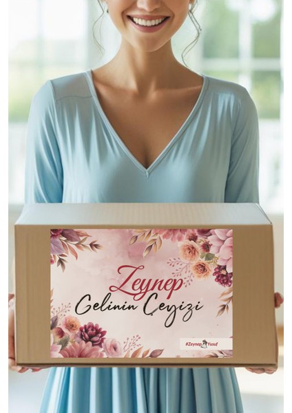 Gelin Isimine Çeyiz Koli Bohça Etiketi Özel Tasarım - A4 Ebat- 10'lu Paket Kendinden Yapışkanlı