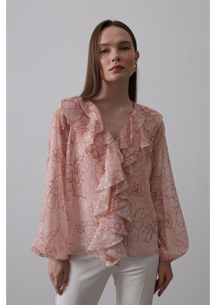 Simli Fırfırlı Gömlek - Somon fiyatları