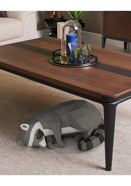 Akrobat 3D Uyuyan Rakun Masa Dekoru | Dekoratif Kendin Yap Hobi Ürünü | Çocuk ve Yetişkinler Için