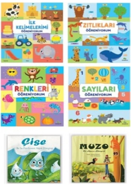 Öğreniyorum Serisi ( Sayıları-Kelimeleri-Zıtlıkları-Renkleri) Muzo ve Çise Öykü Kitapları Hediye