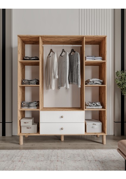 Bergama 4 Kapaklı Gardrop 2 Çekmeceli MDF Beyaz Renk Modern Tasarım fırsatları