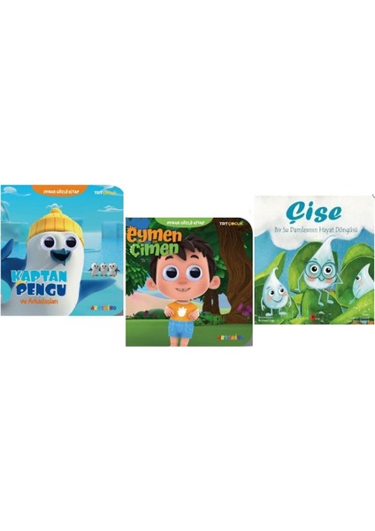 Set Oynar Gözlü Kitap Kaptan Pengu - Oynar Gözlü Kitap Eymen ile Çimen - (Çise Kitabı Hediye)