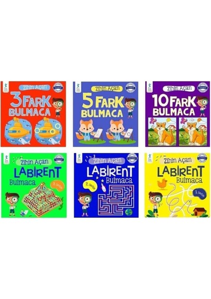 Zihin Açan Bulmaca Serisi 6 Kitap- Fark Bulmaca - Labirent Bulmaca