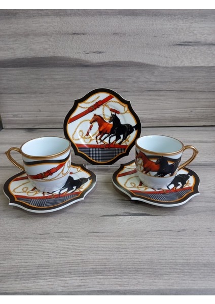 4 Parça 2 Kişilik Porselen Türk Kahvesi Fincan Takımı Hipodrom Serisi