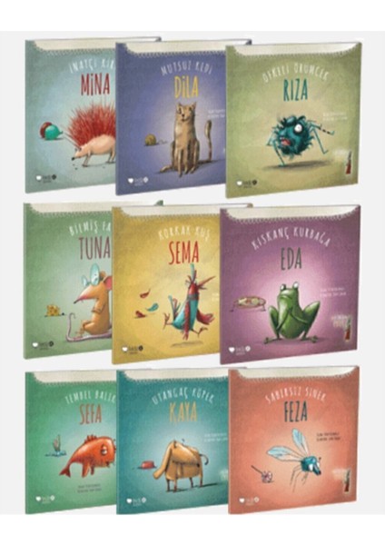 Inatçı Kirpi Mina-Mutsuz Kedi Dila-Öfkeli Örümcek Rıza-Bilmiş Fare Tuna-Tülin Kozikoğlu 9 Kitap Set