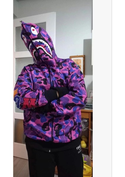 Iki Iplik Zıp Fermuarlı Nakışlı Kapşonlu Hırka - Mor