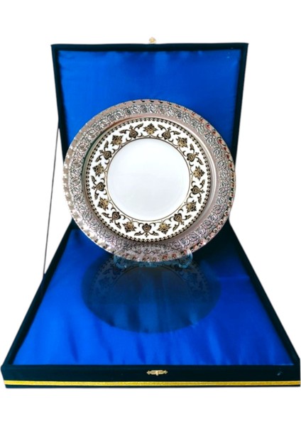 Gümüş Tepsili Plaket Tabak Kadife Kutulu