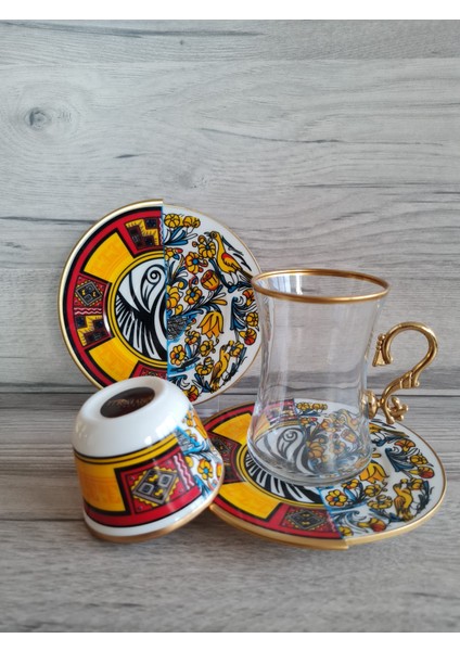 18 Parça 6 Kişilik Çay ve Türk Kahvesi Fincanı Takımı Canga Serisi