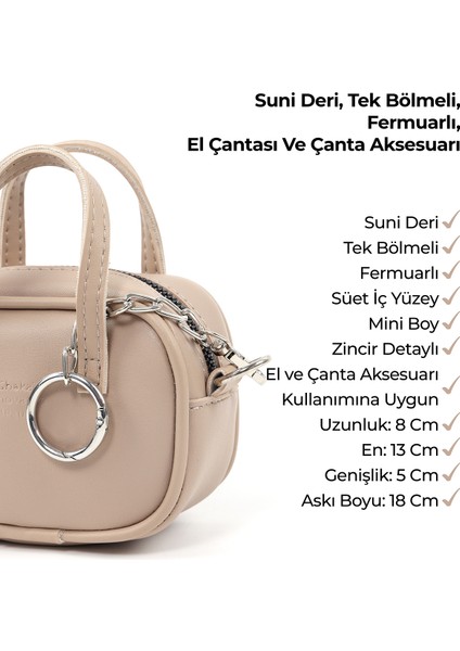 Vizon SHK210 Suni Deri Tek Bölmeli Fermuarlı El Çantası ve Charm Çanta Aksesuarı