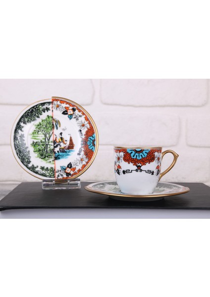 4 Parça 2 Kişilik Porselen Türk Kahvesi Fincan Takımı Hybrid 6 Serisi