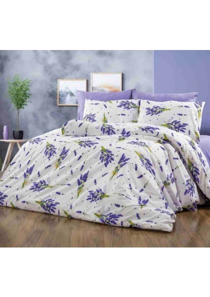 Pamuklu Ranforce Kumaş Çift Kişilik Lavanta Desen Nevresim Tam Takım