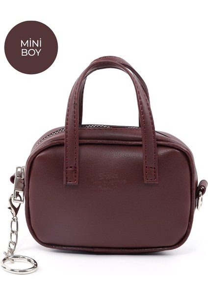 Bordo SHK210 Suni Deri Tek Bölmeli Fermuarlı El Çantası ve Charm Çanta Aksesuarı