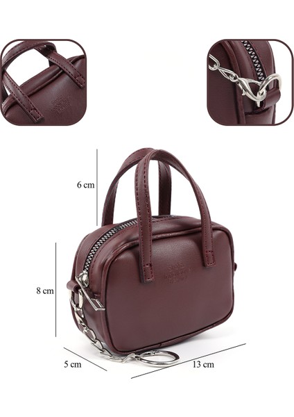 Bordo SHK210 Suni Deri Tek Bölmeli Fermuarlı El Çantası ve Charm Çanta Aksesuarı fırsatları
