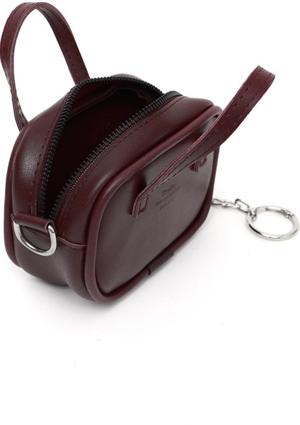 Bordo SHK210 Suni Deri Tek Bölmeli Fermuarlı El Çantası ve Charm Çanta Aksesuarı