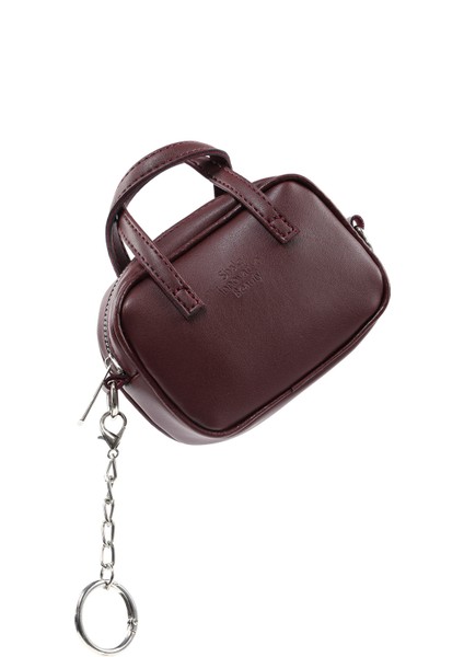 Bordo SHK210 Suni Deri Tek Bölmeli Fermuarlı El Çantası ve Charm Çanta Aksesuarı