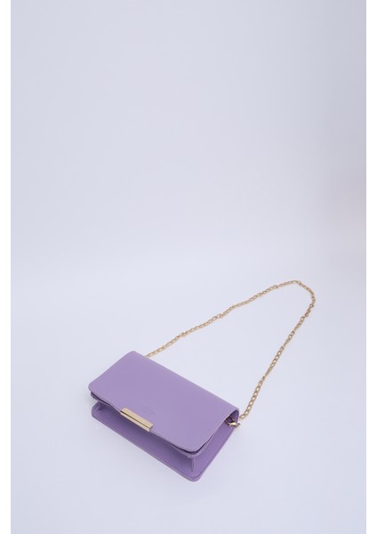 Lila SHK186 Suni Deri Tek Bölmeli Çıtçıtlı Zincir Askılı El , Kol ve Omuz Çantası