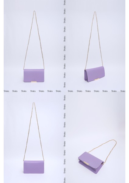 Lila SHK186 Suni Deri Tek Bölmeli Çıtçıtlı Zincir Askılı El , Kol ve Omuz Çantası