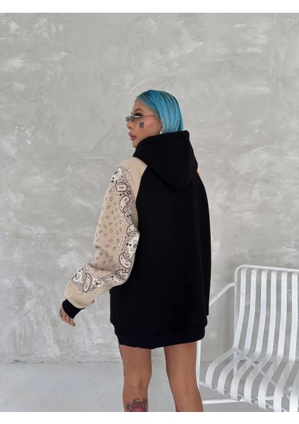 Üç Iplik Penye Kapşonlu Parçalı Sweatshirt - Siyah modelleri