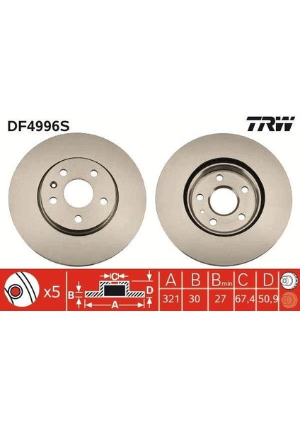 Ön Fren Aynası Insıgnıa A 08 Saab 9-5 YS3G 10 17 Jant 321X30X5DLXHAVALI 13502214-569422