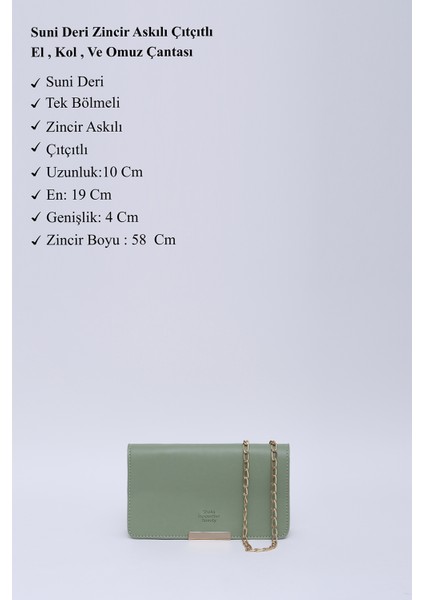 Mint Yeşil SHK186 Suni Deri Tek Bölmeli Çıtçıtlı Zincir Askılı El , Kol ve Omuz Çantası modelleri