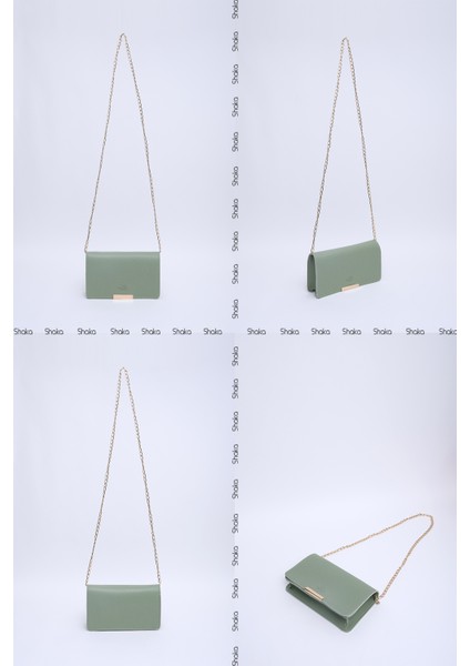 Mint Yeşil SHK186 Suni Deri Tek Bölmeli Çıtçıtlı Zincir Askılı El , Kol ve Omuz Çantası