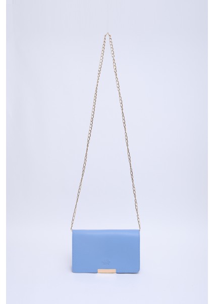 Mavi SHK186 Suni Deri Tek Bölmeli Çıtçıtlı Zincir Askılı El , Kol ve Omuz Çantası