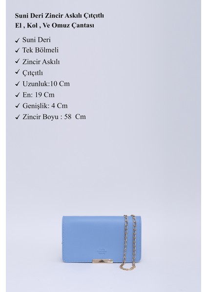 Mavi SHK186 Suni Deri Tek Bölmeli Çıtçıtlı Zincir Askılı El , Kol ve Omuz Çantası modelleri