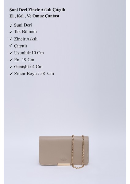 Vizon SHK186 Suni Deri Tek Bölmeli Çıtçıtlı Zincir Askılı El , Kol ve Omuz Çantası modelleri