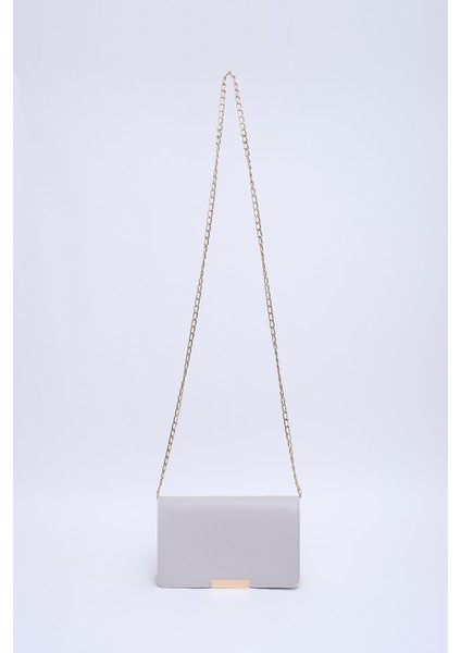 Gri SHK186 Suni Deri Tek Bölmeli Çıtçıtlı Zincir Askılı El , Kol ve Omuz Çantası