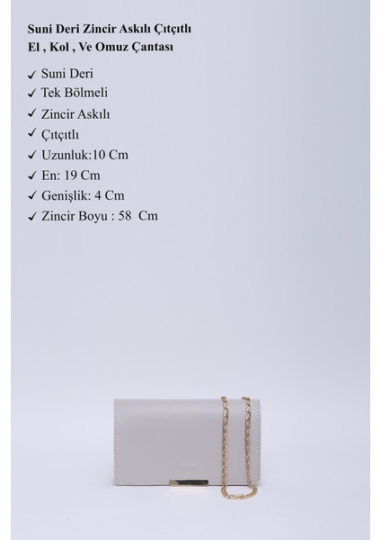 Gri SHK186 Suni Deri Tek Bölmeli Çıtçıtlı Zincir Askılı El , Kol ve Omuz Çantası modelleri