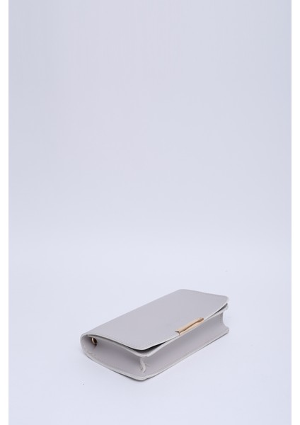 Gri SHK186 Suni Deri Tek Bölmeli Çıtçıtlı Zincir Askılı El , Kol ve Omuz Çantası