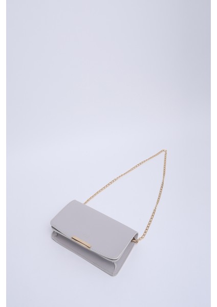 Gri SHK186 Suni Deri Tek Bölmeli Çıtçıtlı Zincir Askılı El , Kol ve Omuz Çantası