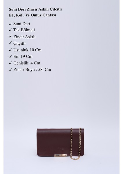 Bordo SHK186 Suni Deri Tek Bölmeli Çıtçıtlı Zincir Askılı El , Kol ve Omuz Çantası modelleri