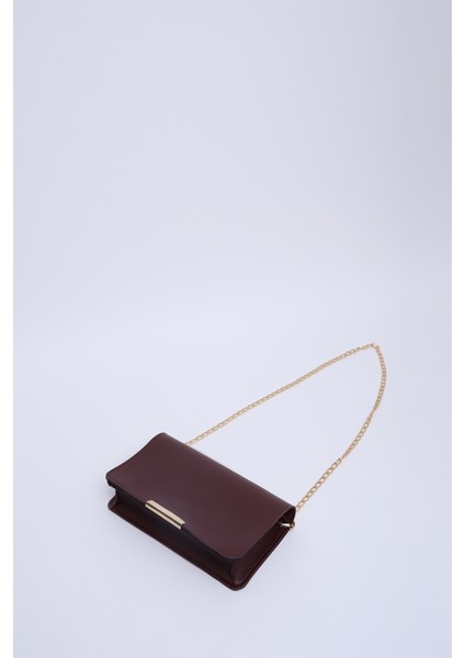 Bordo SHK186 Suni Deri Tek Bölmeli Çıtçıtlı Zincir Askılı El , Kol ve Omuz Çantası