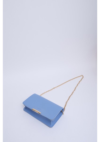 Mavi SHK186 Suni Deri Tek Bölmeli Çıtçıtlı Zincir Askılı El , Kol ve Omuz Çantası